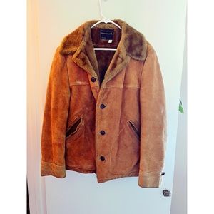 Vintage suede leather and faux fur cowboy coat